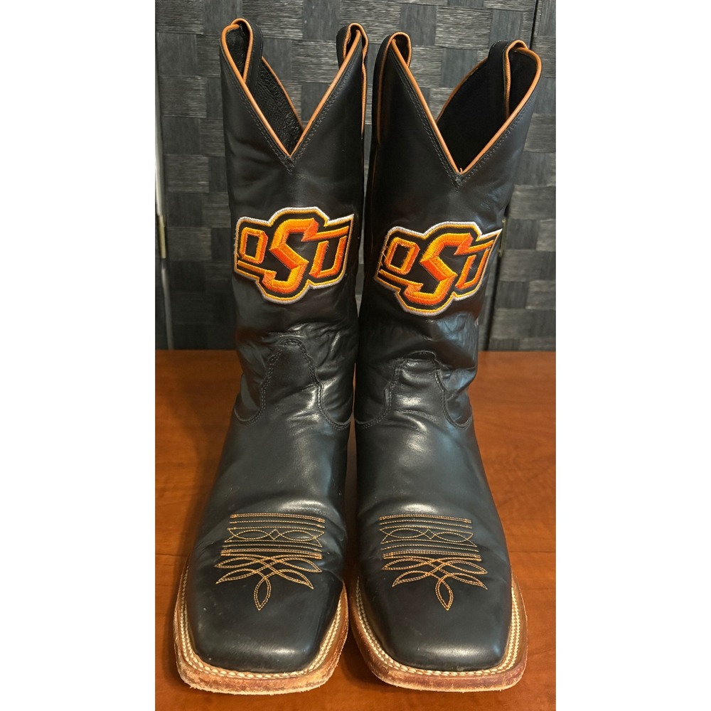 Nocona Oklahoma State University OSU Cowboys Western Boots Black Leather Men 10D